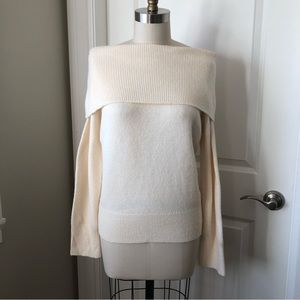 Off the Shoulder Wool Blend Cozy Sweater White Cream